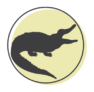 A representation of an alligator on a green circle