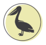 A representation of a pelican on a green circle