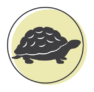 A representation of a turtle on a green circle