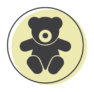 A representation of a teddy bear on a green circle