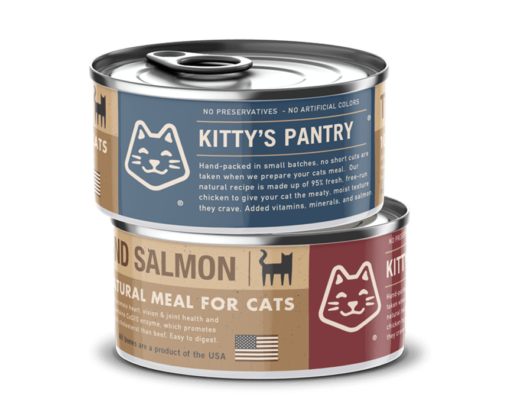 two stacked cans of cat food