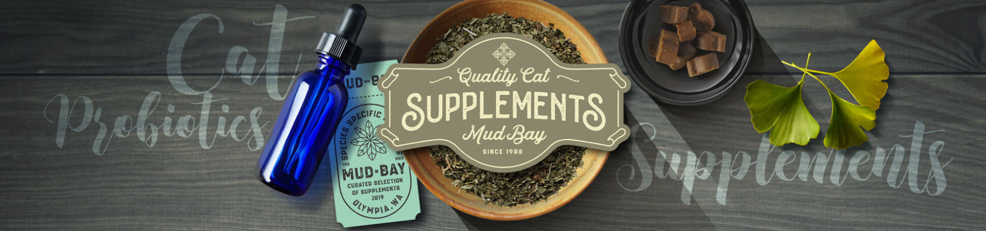 banner with different cat supplements in different forms