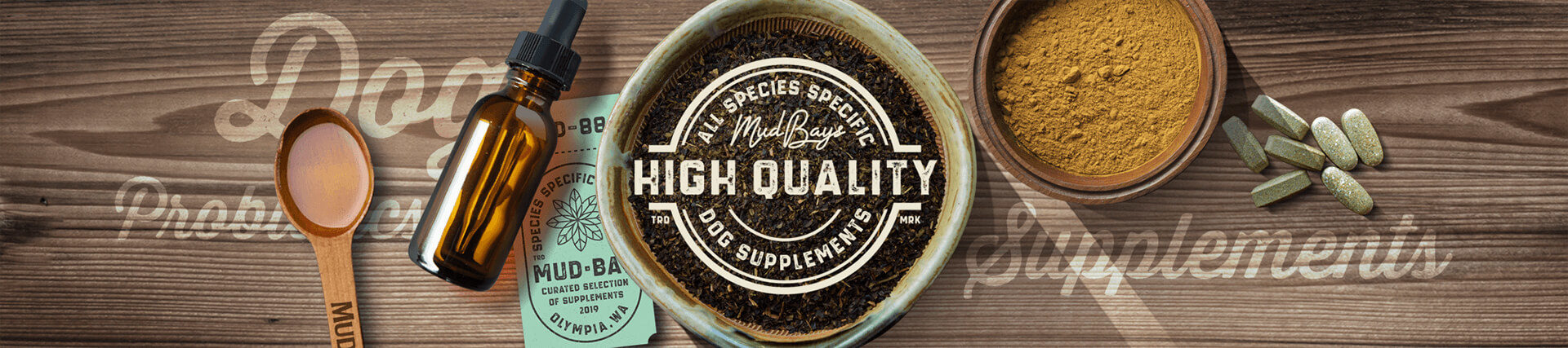 A photo montage representing a variety of supplement formats including tincture, liquid, powder and pill.