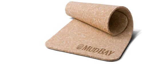rolled cork place mat with Mud Bay logo